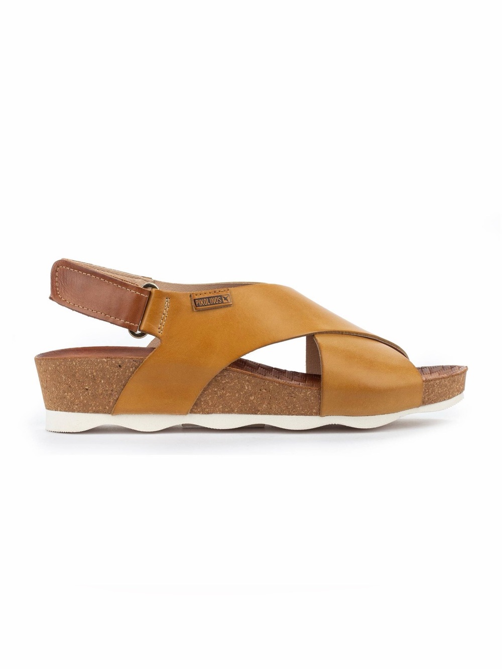 Pikolinos Mahon Cork-Style Wedge Honey Brown Calfskin Leather Sandals Size 7.5